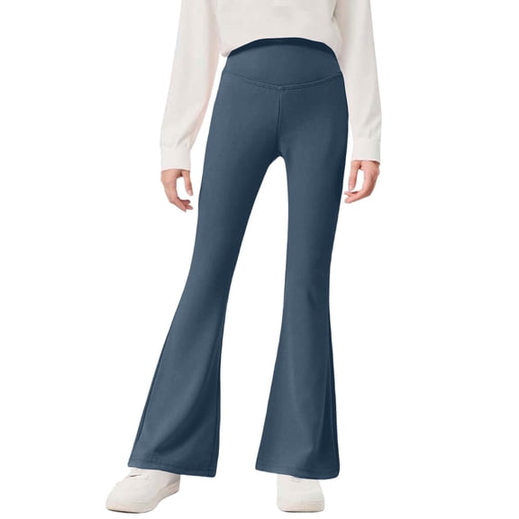 Pantalones acampanados cintura alta niñas, talla mediana, informales, largos, suaves elásticos, bota, deportes otoño, multicolor, 3-14 años.