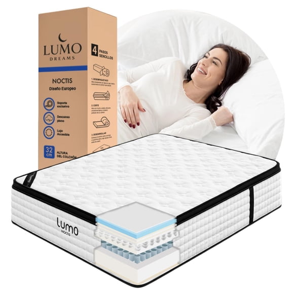 Colchon Matrimonial en Caja Deluxe 32cm EuroTop Memory Foam Hibrido