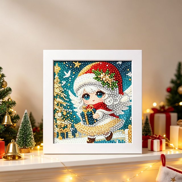 Amzcrzy Juguetes Para Niñas,Juguetes Educativos,Juguetes Stem,Kit De Navidad Con Marco 5D Redondo Con Taladro Completo,Cuadro De Arte De Diamantes,Adornos Navideños Festivos,Decoración De Pared,Regalo