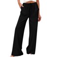thumbnail image 3 of TaTaai Spring Summer Solid Color Women Casual Pants Cotton Linen Elastic Waist Straight Leg Breathable Lightweight Machine Washable No Fading Daily Wear Trousers Gift, 3 of 8