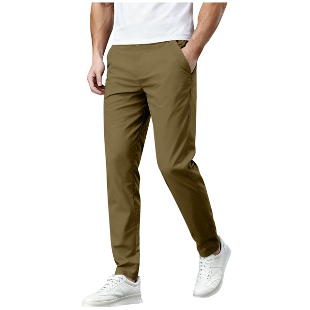 Amzcrzy Pantalones Clásicos Hombre Color Liso Cintura Elástica Cómodos Transpirables Elásticos Moda Informal Senderismo Pescar Correr Ejercicio Bolsillos Tallas S-3XL Marrón