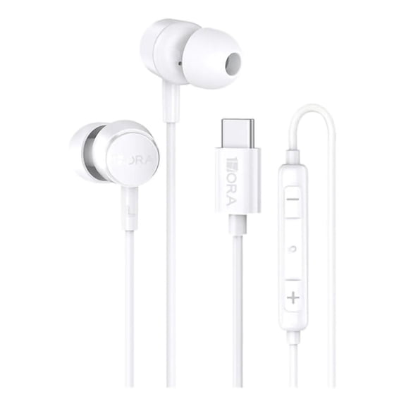 Manos Libres Tipo C Deep Bass Goma Control Volumen AUT127 Blanco