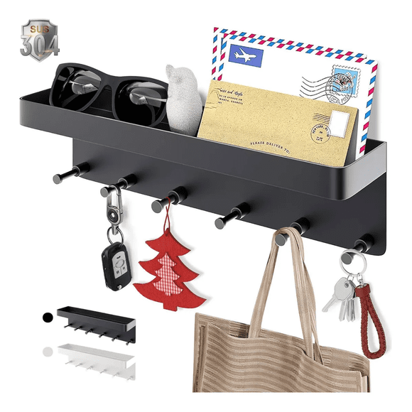 Portallaves De Pared Perchero Organizador Repisa Decoración Xtellar negro