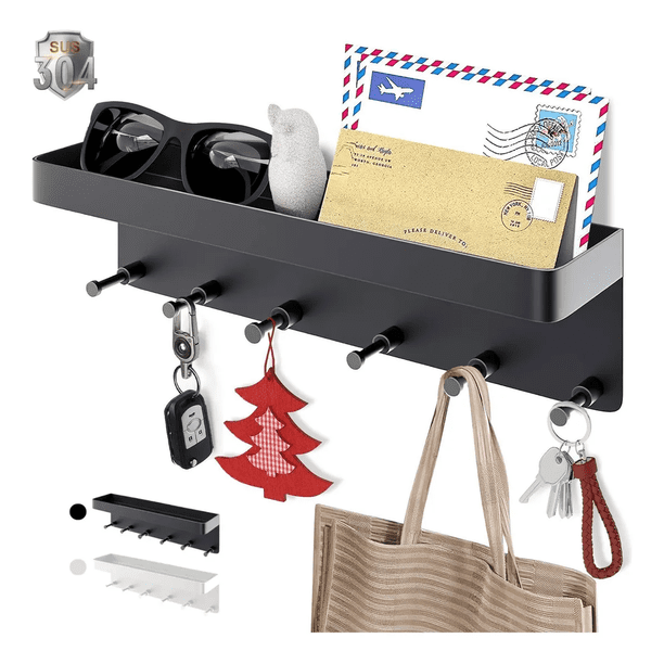 Portallaves De Pared Perchero Organizador Repisa Decoración Xtellar negro