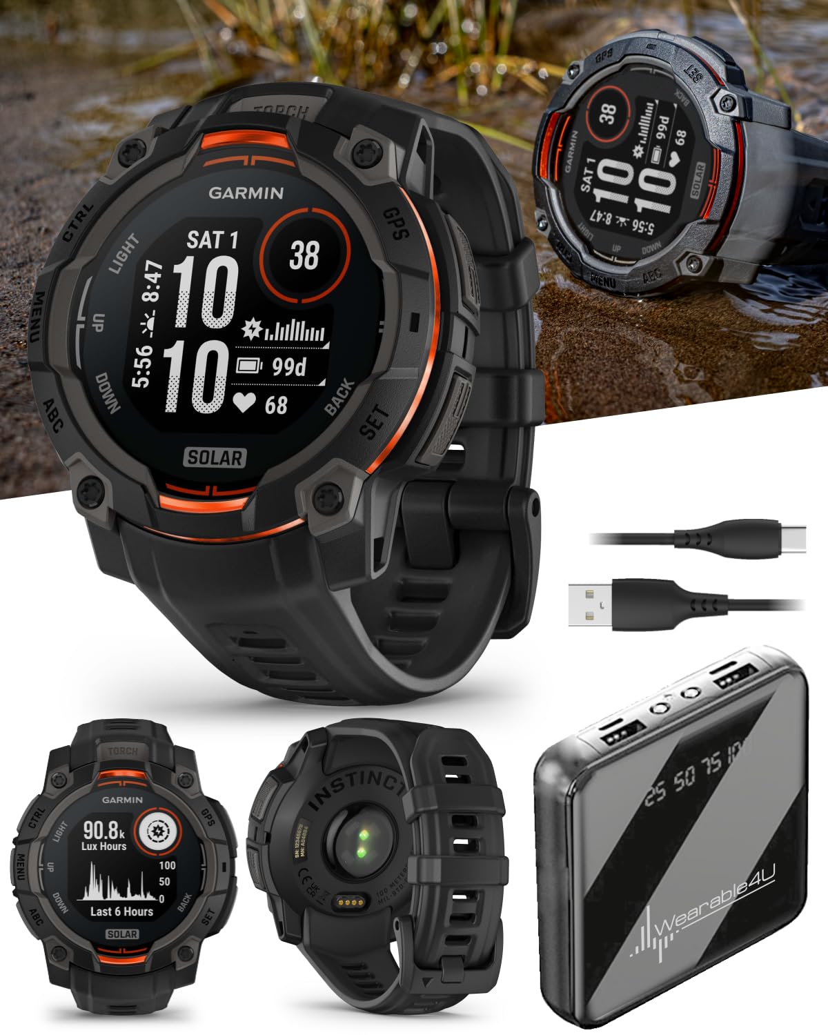 Wearable4U Garmin Instinct 3 Solar Reloj GPS resistente de 45 mm