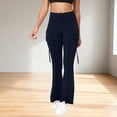 thumbnail image 2 of Amzcrzy Leggings Acampanados Mujer Cintura Alta Elásticos Yoga Ligeros Realzan Glúteos Color Liso Ajustado Casuales Bolsillos Laterales Tallas S-2XL Azul, 2 of 7