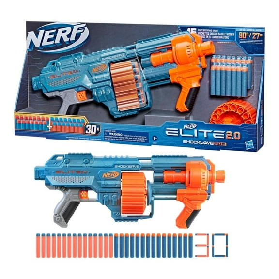 Lanzador Hasbro Nerf Elite 2.0 Shockwave RD-15. Incluye 30 dardos Nerf Elite, para niños y niñas a partir de 8 años