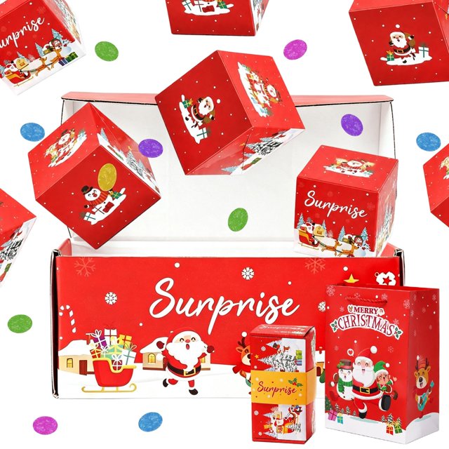 MTBLYS Caja sorpresa navideña para dinero | 1 caja plegable para dinero con bolsa de regalo | Soporte para billetes navideño DIY | Adorno navideño festivo de Papá Noel con diseño de escena nevada