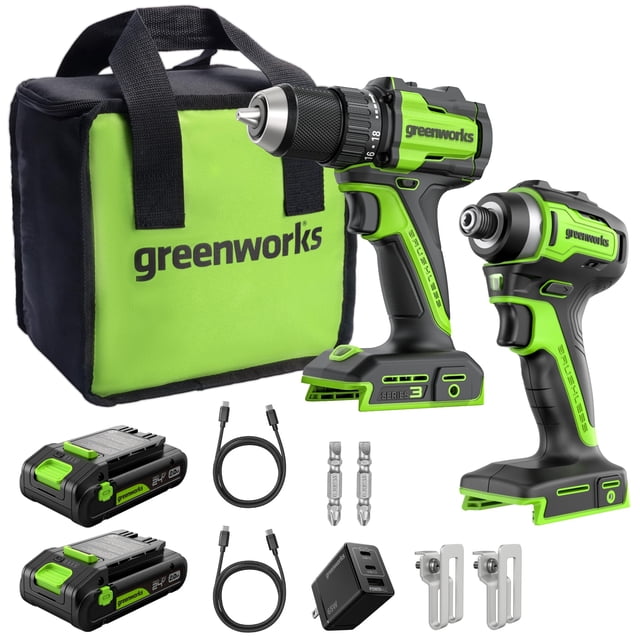 Kit Combo de Taladro Greenworks 24V Brushless de Alto Torque