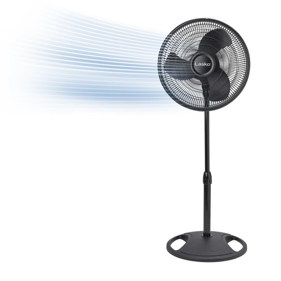 Ventilador de pedestal Lasko 2521 de 40 cm, 3 velocidades, silencioso y ajustable, negro