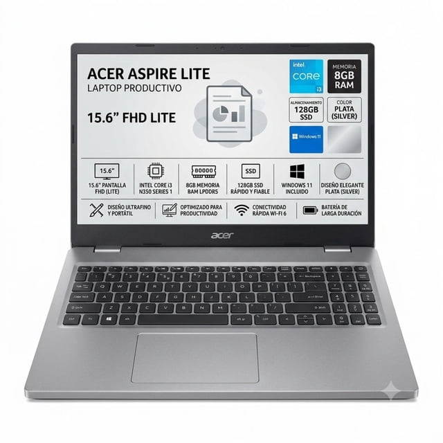 Laptop Acer Aspire Lite 15.6" FHD IPS Intel Core 3 8GB RAM 128GB SSD Windows 11 Home