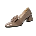 thumbnail image 1 of Zapatos de boda para mujer con tacón bajo y grueso, punta cerrada y cuadrada, cómodos Caqui, 1 of 7