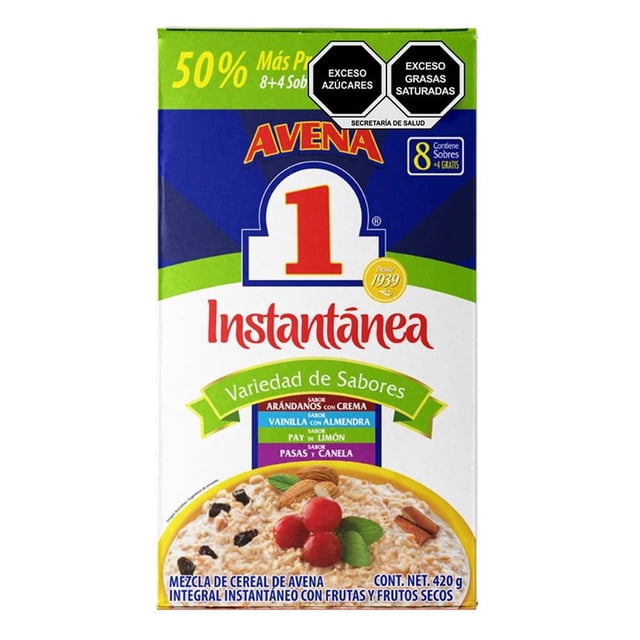 Avena instantánea N1 con frutas y frutos secos 12 sobres de 35 g c/u