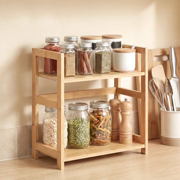 SONGMICS Estante para Especias de 2 Niveles, Estantería de Cocina para Encimera, Beige