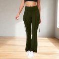 thumbnail image 2 of Amzcrzy Leggings Acampanados Mujer Cintura Alta Elásticos Yoga Ligeros Realzan Glúteos Color Liso Ajustado Casuales Bolsillos Laterales Tallas S-2XL Verde, 2 of 7