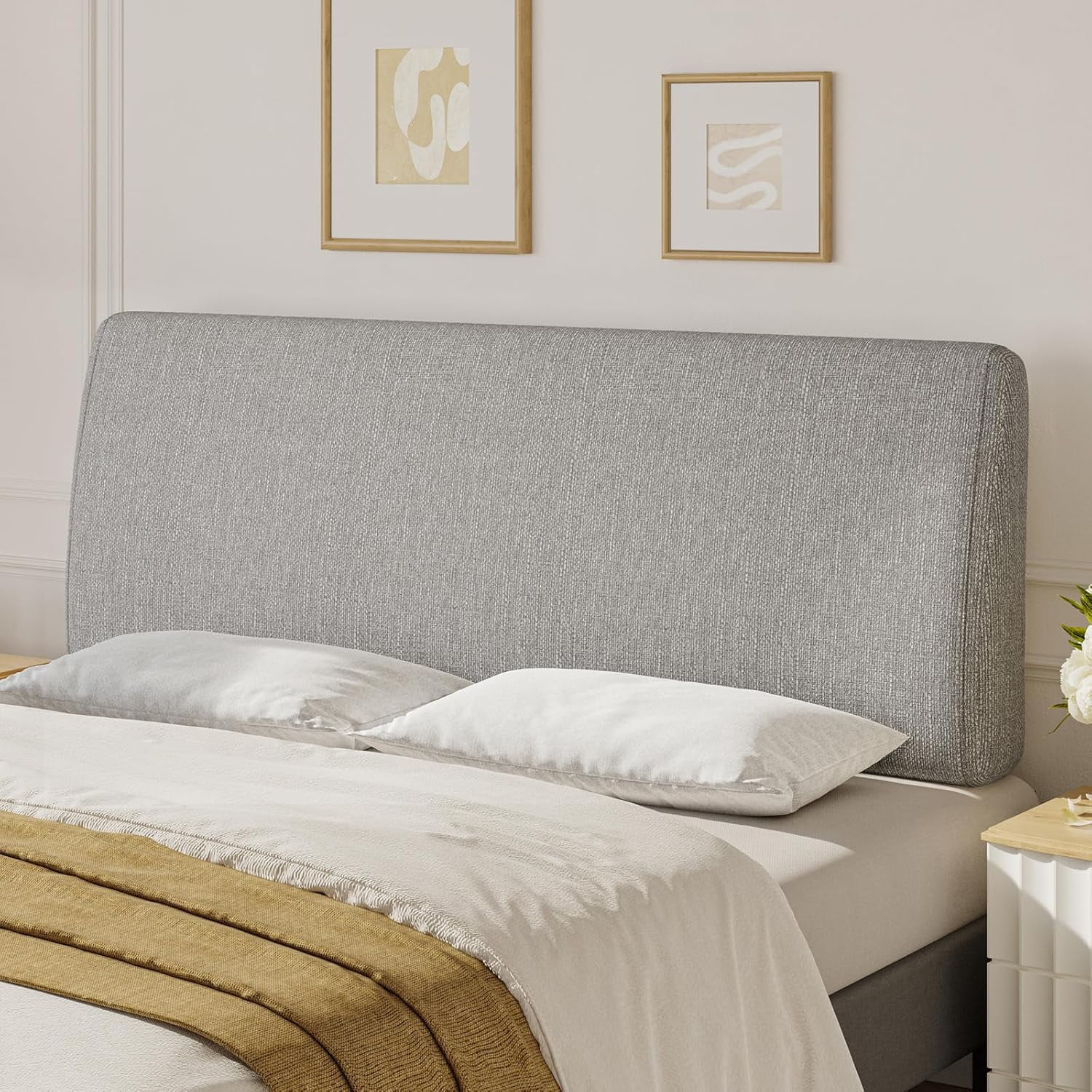 Cabecero cama full sin taladro montaje 5min soporte ergonómico funda removible gris Pinmoco D-GREY