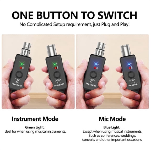 Transmisor Receptor de Micrófono Inalámbrico A11 de 2,4 GHz, Inalámbrico de Micrófono XLR, Adaptador de Micrófono Inalámbrico para Audio Mi