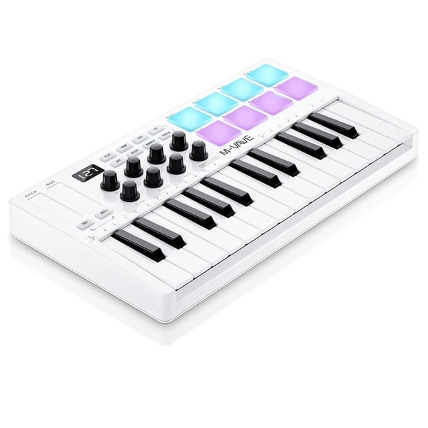 M-VAVE SMK-25 - Controlador de teclado MIDI USB de 25 teclas con 8 almohadillas retroiluminadas, Blu