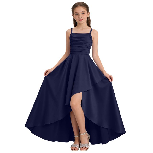 Vestido de Manga Larga Una Línea para las Mujeres Elástico Twirly Patinador Escuela Vestido de Recital Cuello Redondo Sólido Vestido para Niña de 4-14 Años