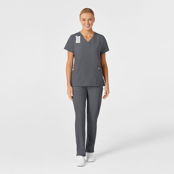 Set de filipina estilizada con cuello en V con pantalón doble cargo frontal liso para mujer color gris - Marca Wink