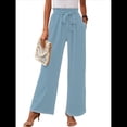 thumbnail image 2 of Pantalones de Salón Anchos para Mujer con Bolsillos, Cintura Alta, Ajustables, con Nudo y Holgados. Azul XL, 2 of 7