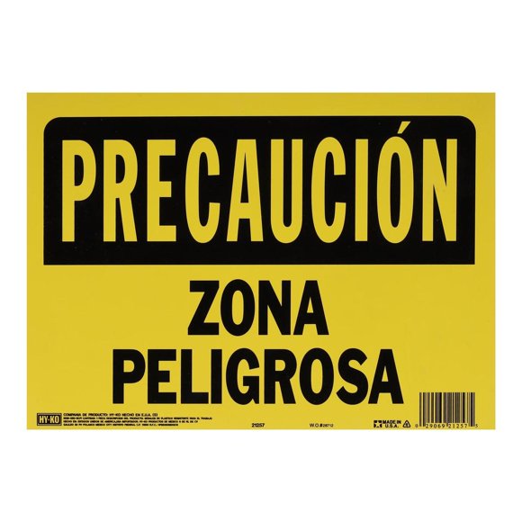 Letrero Pared Hyko Precaución Zona Peligro Plástico Negro Y