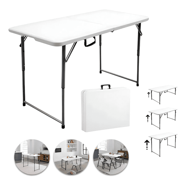 Mesa Plegable De Plástico Portátil Resistente Jardin 1.20 Mt Xtellar Color Blanco
