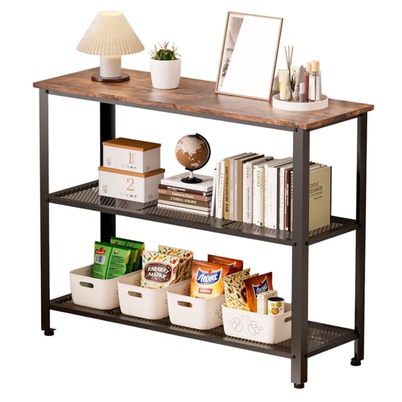 Credenza de 3 niveles con Tablero de Madera y 2 Estantes Metálicos con Estructura Metálica