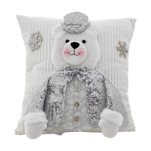 Almohada Navideña De Oso Polar Elegante Cojín Navideño blanco