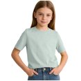 thumbnail image 1 of LLYWEY Playera Clásica para Niñas - Blusas Ligeras de Verano con Cuello Redondo y Manga Corta para la Escuela, Color Sólido, Sueltas y Casuales, Azul, 3 Años, 1 of 6