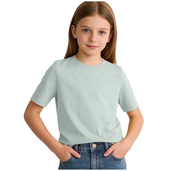 LLYWEY Playera Clásica para Niñas - Blusas Ligeras de Verano con Cuello Redondo y Manga Corta para la Escuela, Color Sólido, Sueltas y Casuales, Azul, 3 Años