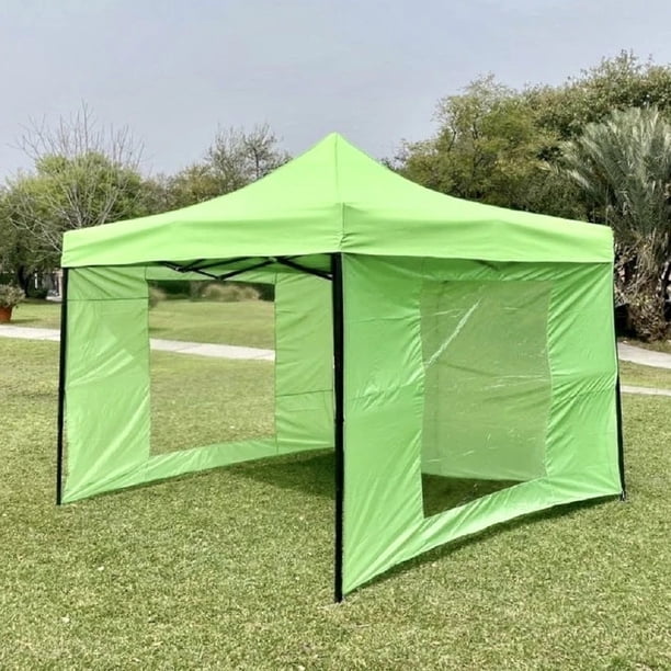 Toldo 3x3 m Verde Limón 2 paredes con ventanas y 1 lisa