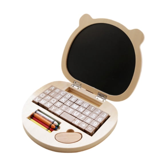 Juguete de computadora portátil de madera, tableta de dibujo de simulación, juego de computadora de madera, juguete de aprendizaje para niños pequeños