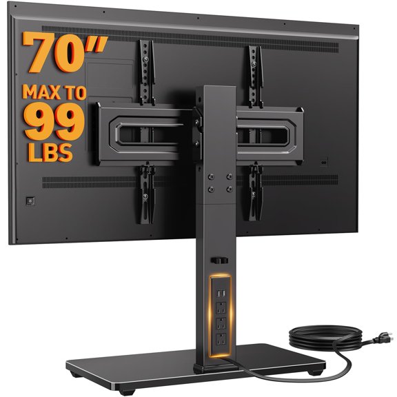 Base para TV Perlegear Giratoria 32-72" con Toma de Corriente y Base de Vidrio