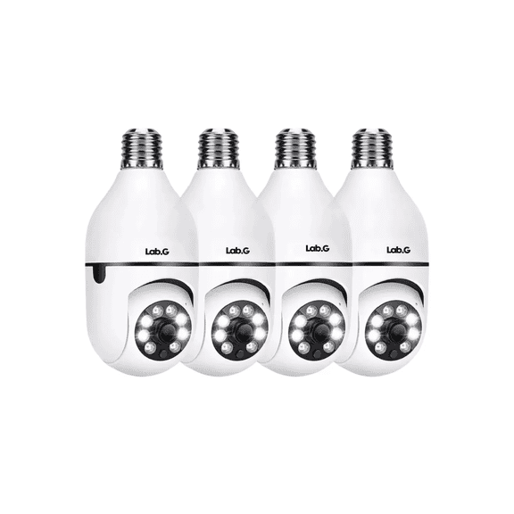 4 Piezas Camara Tipo Foco 360° Impermeable De1080 Con Wifi  Lab.G Blanco