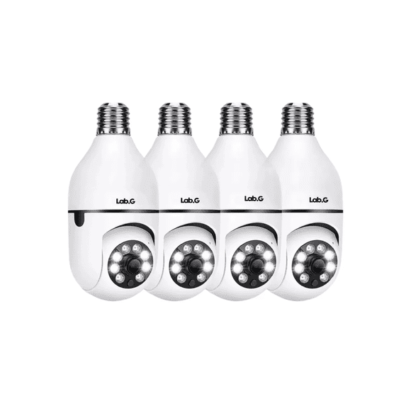 4 Piezas Camara Tipo Foco 360° Impermeable De1080 Con Wifi Lab.G Blanco