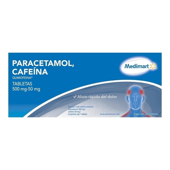 Paracetamol, Cafeína Medimart 500 mg-50 mg, 20 tabletas