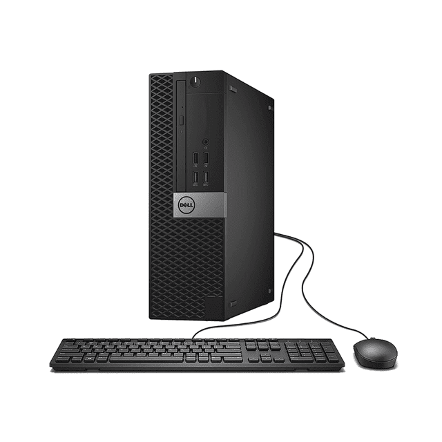 cpu dell optiplex 7040 intel core i7 de 6ta generación 16gb ram 512gb ssd Dell Optiplex 7040 SFF negro, vista 3/4 frontal del chasis compacto con rejilla y logo Dell; panel frontal con puertos USB y botón de encendido; teclado completo, mouse conectado y dongle USB WiFi visibles, suitable para estaciones de trabajo compactas en oficina.