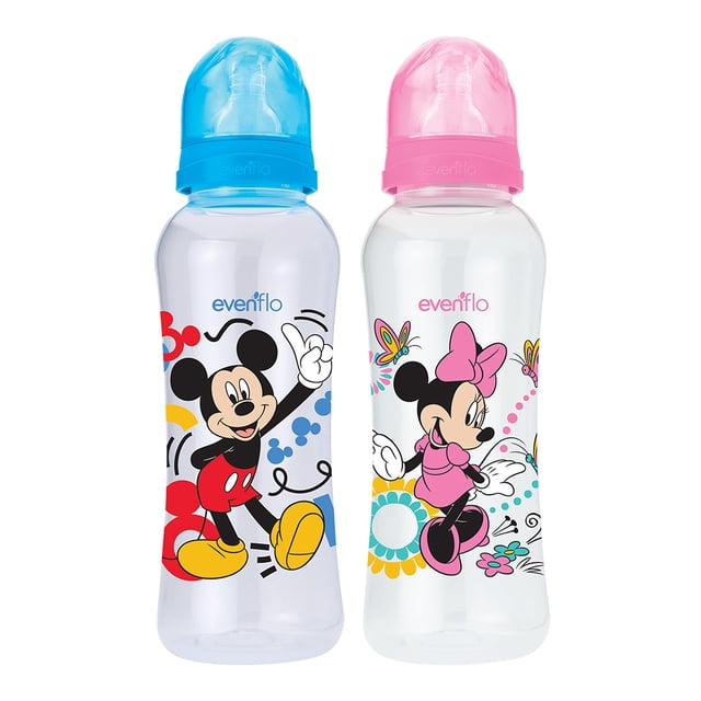 Biberón Cuello estandar Flujo Medio Disney Minnie y Mickey Evenflo 8oz / 240ml