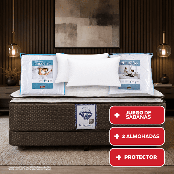 Colchón Spring Air Super Value Matrimonial + 2 Almohadas + Protector Ensueño + Juego de Sabanas Ensueño