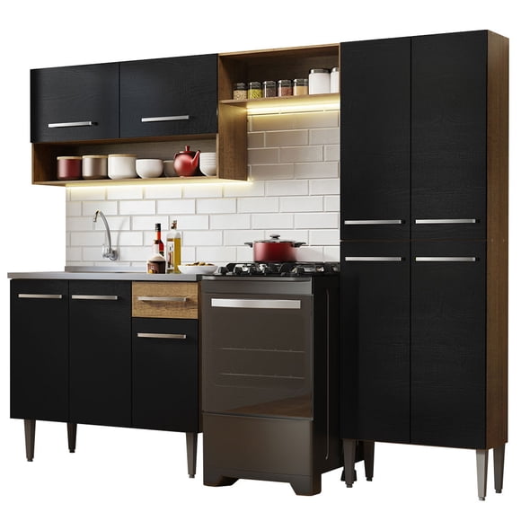 Cocina Integral 229cm con Fregadero Emilly Madesa 10 Marrón/Negro