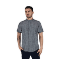 thumbnail image 1 of Camisas De Vestir Manga Corta Look De Lino Negro Jaspe Slim Fit Hombre, 1 of 4