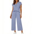 thumbnail image 3 of TaTaai Women Spring Summer Comfortable Solid Sports Set V-Neck Short Sleeve Top Long Pants with Pockets Ladies Daily Office Street Wear Non-See-Through Machine Washable Stylish Set Gift, 3 of 9