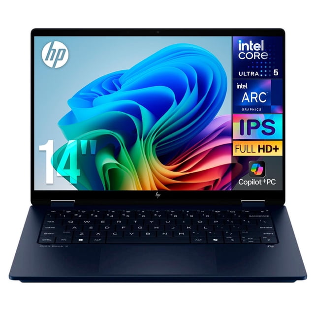 Laptop IA PC HP OmniBook X Flip 2 en 1 Intel Core Ultra 5 226V 16GB LPDDR5X SSD 512GB Pantalla 14" Touch 2K Copilot+ PC NPU 40 TOPS Windows 11 Teclado Ingles Azul
