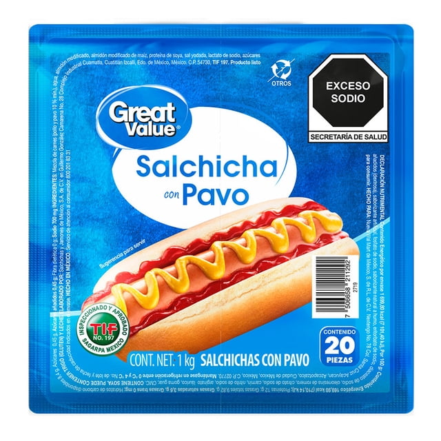 Salchicha con pavo Great Value 20 pzas 1 Kg