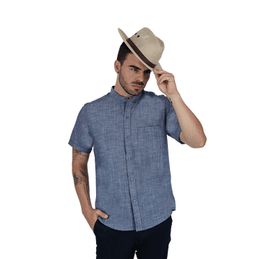 Camisa Manga Corta Look De Lino Azul Marino Jaspe Slim Fit Caballero