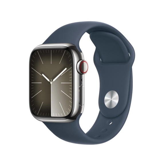 Smartwatch Apple Series&nbsp;9 (GPS&nbsp;+&nbsp;Cellular) Caja de acero inoxidable Plata 41MM correa deportiva Azul talla M/L