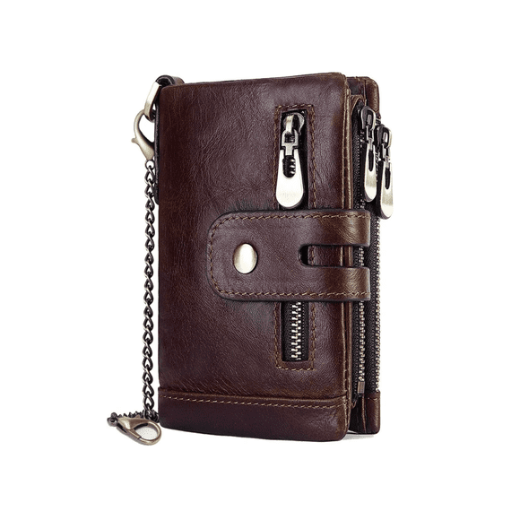 Cartera De Cuero Cadena Antirrobo Caballero Clásico Regalo