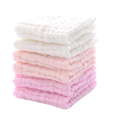 Muslin Washcloths - Soft Face Cloths for Newborn, Absorbent Bath Towels, Wipes, Burp Cloths, Baby Registry as Shower. Pack of 6-12x12 inches (Pink)