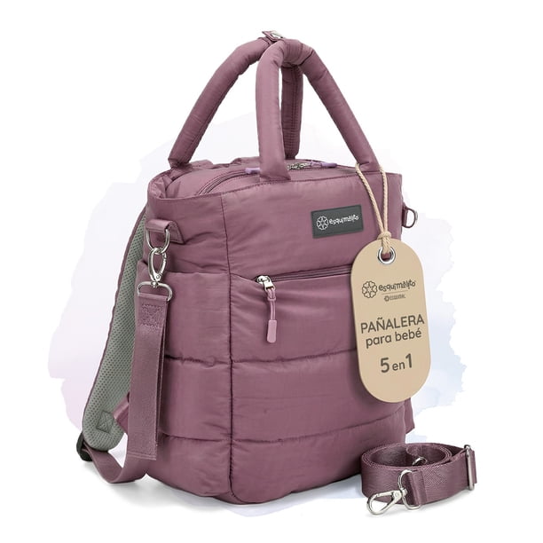 Pañalera Bolsa Para Bebé Esquimalito Daily Bag, Tote de Pañales con 11 Compartimentos y Bolsillo Térmico, Resistente al Agua Lila